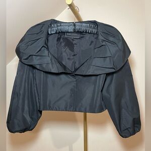 BCBG Max Azria cropped evening jacket, portrait neckline. Fully lined. Size L.